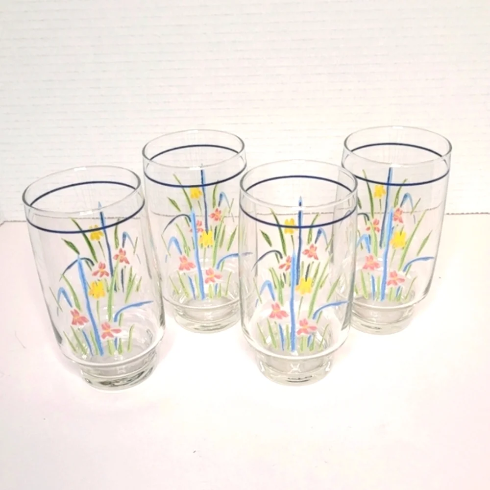 Sango Pastels Floral Drinking Glass Short Tumblers 5 1/8